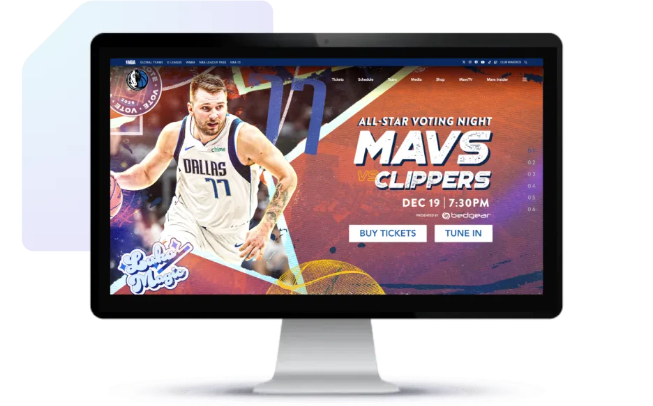 Screenshot of the Mavericks website displayed in a computer monitor