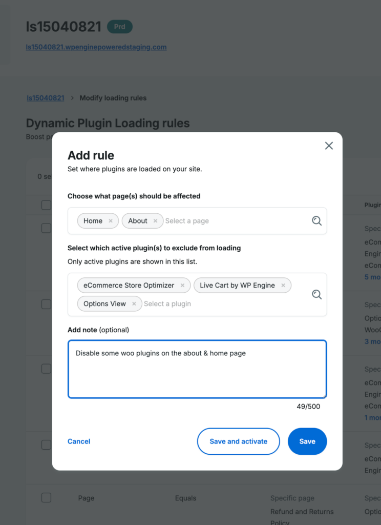 add rule option for dynamic plugin loading within the WP Engine User Portal