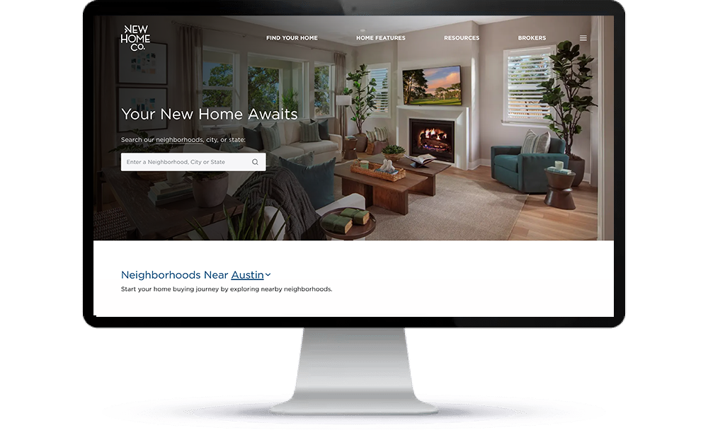 New Home Co.'s website homepage reflects the sleek, intuitive redesign led by Wpromote.